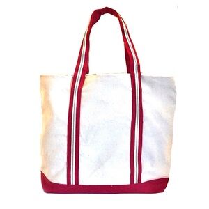 Preppy Dual Tone Canvas Tote Bag w/Sporty Stripes
